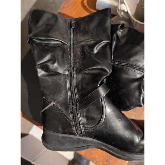 Women's Mid Rise Black Boots Size 6 Slip On Side Zipper Buckle GOOD COND Wedge - Picture 6 of 7